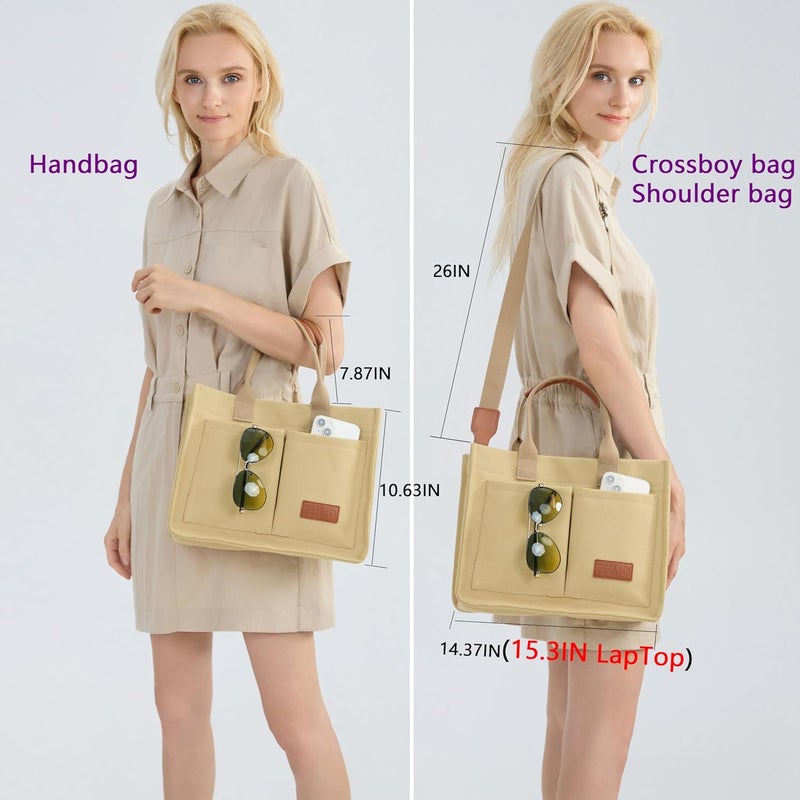 ZHMO Canvas Tote Bag for Women,Women's Bags Crossbody Bags Work Laptop Tote Bag Large Handbags Purse for Travel Nurse Teacher - Image 3
